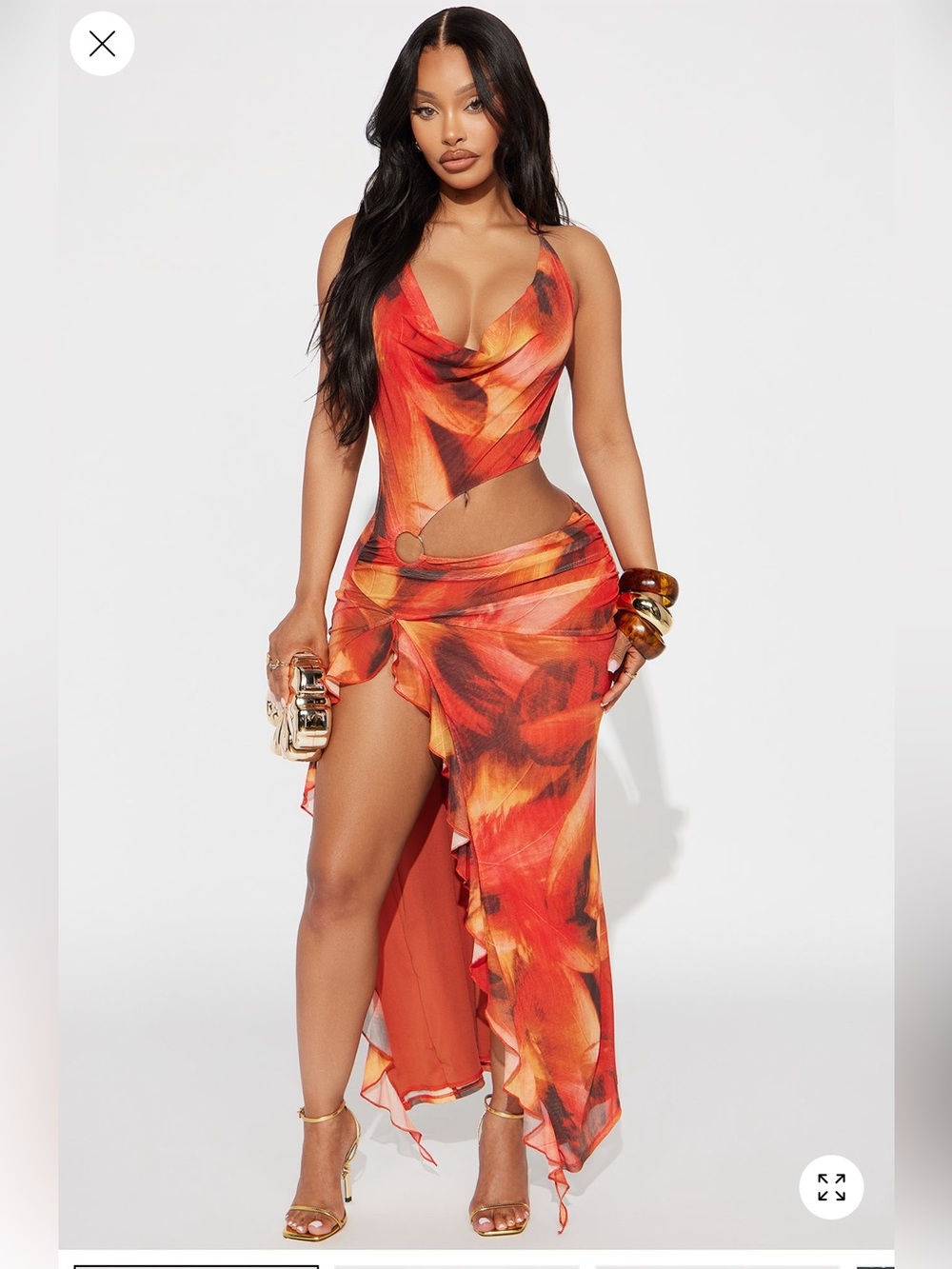 Fashion Nova Orange Floral Cutout Maxi Swim Coverup